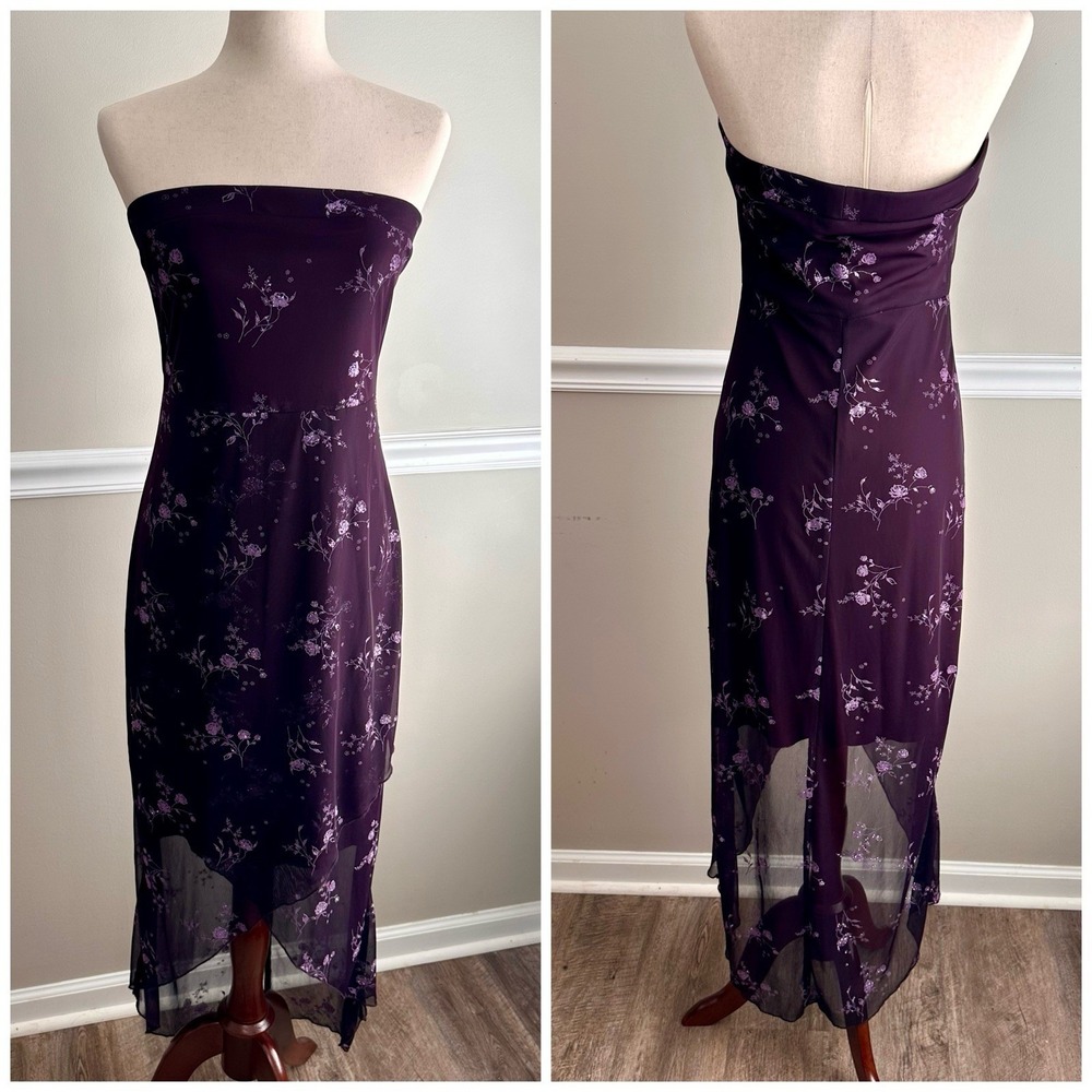 Charlotte Russe Y2K Purple Mesh Strapless Asymmetric Dress L Fairy Whimsigoth